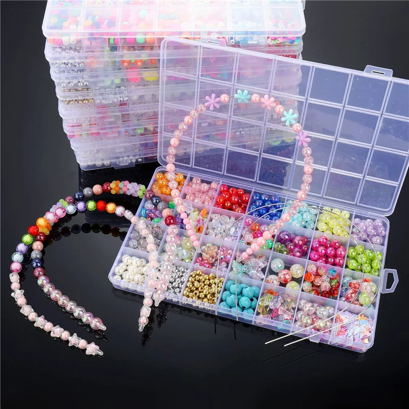 Kit de cuentas de colores para hacer pulseras para niños y niñas, 28  cuadrículas, DIY, collar, cuentas para el pelo, fabricación de joyas -  AliExpress
