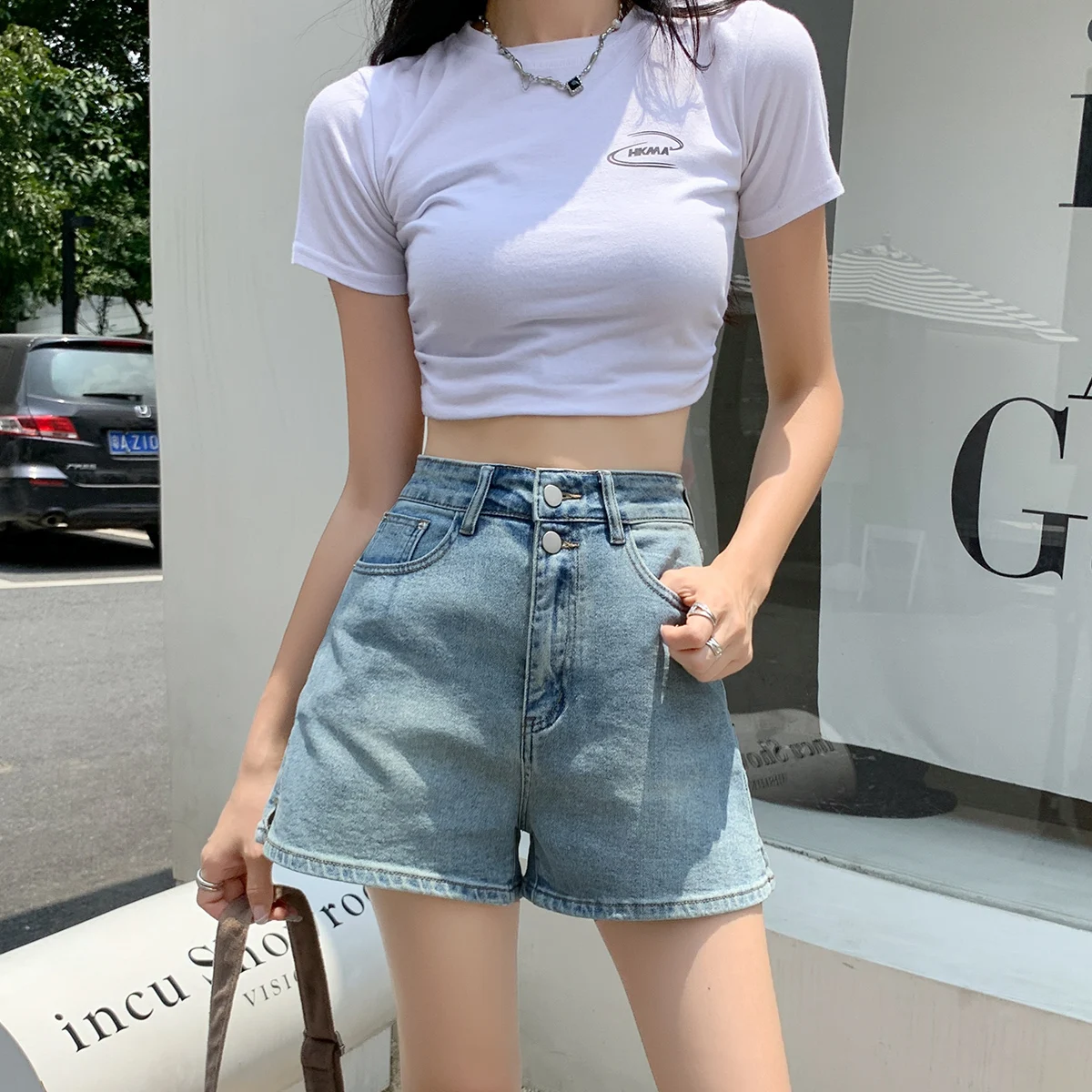 Chic Double Button Summer Women Denim Shorts High Waist Blue Wide Leg Loose Casual Jean Shorts Female Solid Streetwear All-match