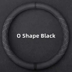 Premium Cowhide Suede Breathable Steering Wheel Cover Wrap - Universal Fit (37 - 38cm) Car Accessory (Black)
