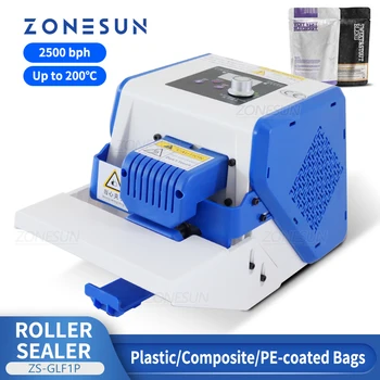 ZONESUN ZS-GLF1P 휴대용 가방 실러 롤러 씰링 기계, 알루미늄 호일 복합 플라스틱 필름, PE 코팅 종이 식품 포장