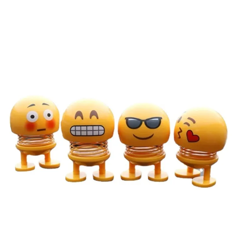 1개 다양한 재미있는 표정 인형, 자동차 스프링 장착, 웃는 얼굴, 재미있는 흔들림, 노란색, 재미있는 실내 장식 액세서리