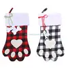 E74E Lattice Dog Paw Christmas Stockings Candy Bag Xmas Stocking for Family