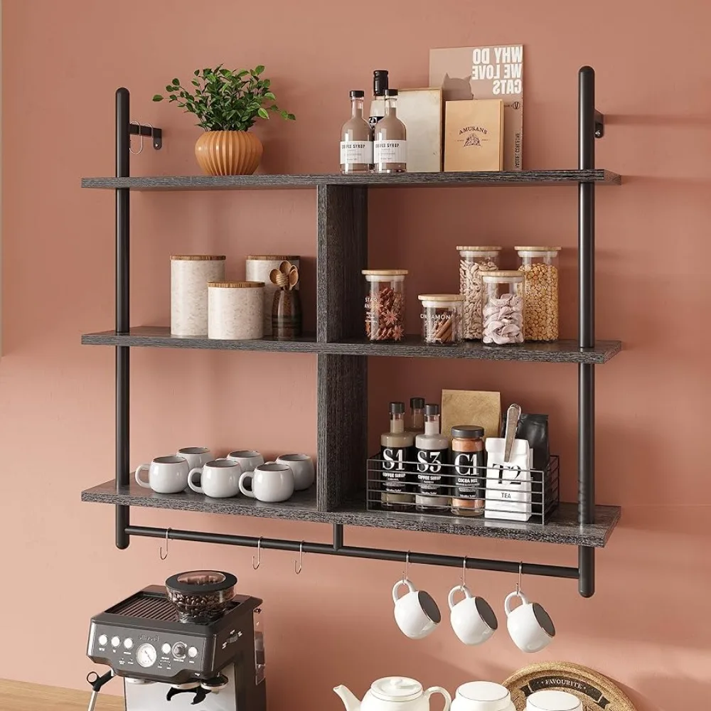 

Bestier Kitchen Shelves Wall Mounted Floating Pipe Shelving with Holder Wall Storage Rack Sundries Holder Kitchen and Home