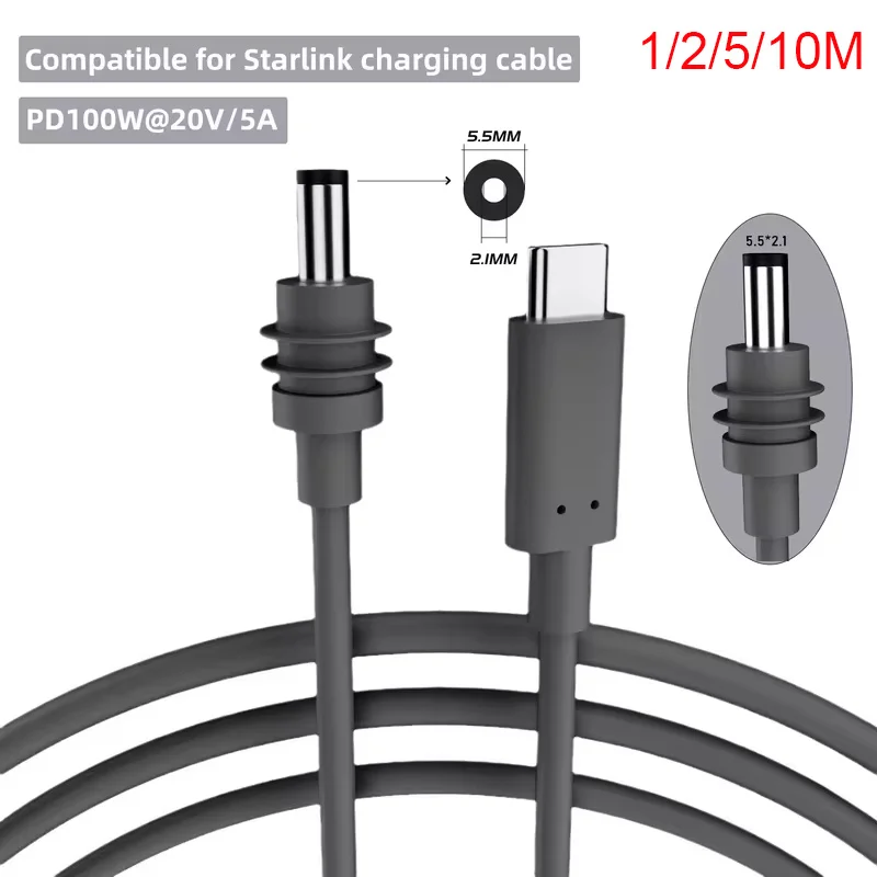 1/2/5/10M For Starlink Mini Cable for Starlink Mini DC Power Type-C Input Replacement cable Waterproof Outerdoor Barrel Jack