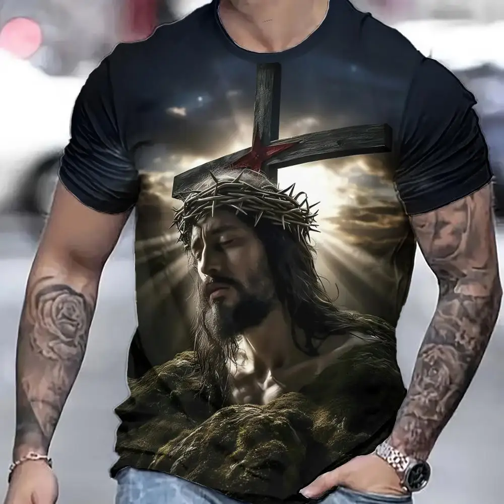 Mens 3D Print Round Neck Short Sleeve T Shirt