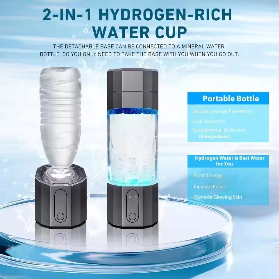 New Upgrade 10000PPB Hydrogen Water Bottle Seven Colorful Light Hydrogen Water Generator with Pressure Relief Valve