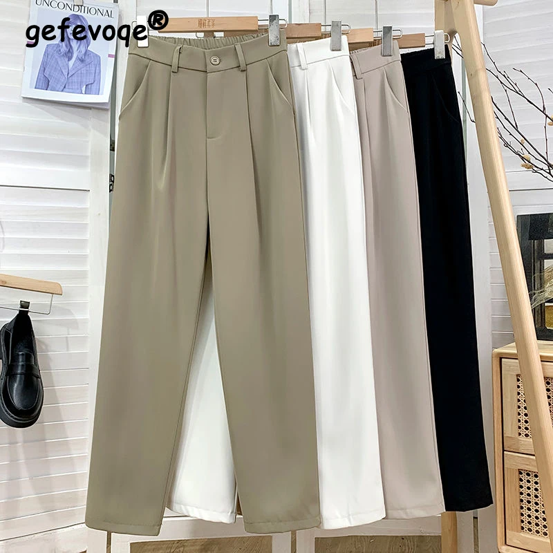 Spring Autumn Droped Solid Color Elegant Harem Trousers Ladies Ankle Length All-match Loose Casual Suit Pants Women's Clothing women s ankle length faux jeans spring fall white denim pants baggy casual harem vaqueros elastic high waist straight trousers