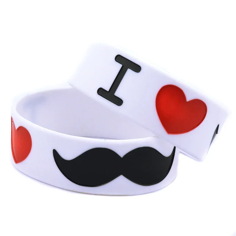 I Love Moustache Silicone Wristband 1 Inch Wide Mustache Bracelets 1 PC