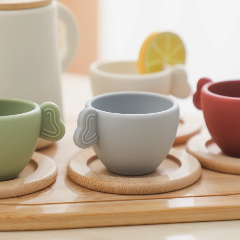 1set Kinder Montessori Spielzeug Teekanne und Tee tasse Küchen utensilien bpa kostenlos Silikon Kind Simulation Bildung so tun, als würde Spielzeug Geschenk spielen – Detail 14