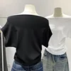 Off-shoulder Drape Short Sleeve T-shirt Women's Summer 2024 New Style Cropped Waist-fitted Drawstring Top Stylish Casual Wear 3