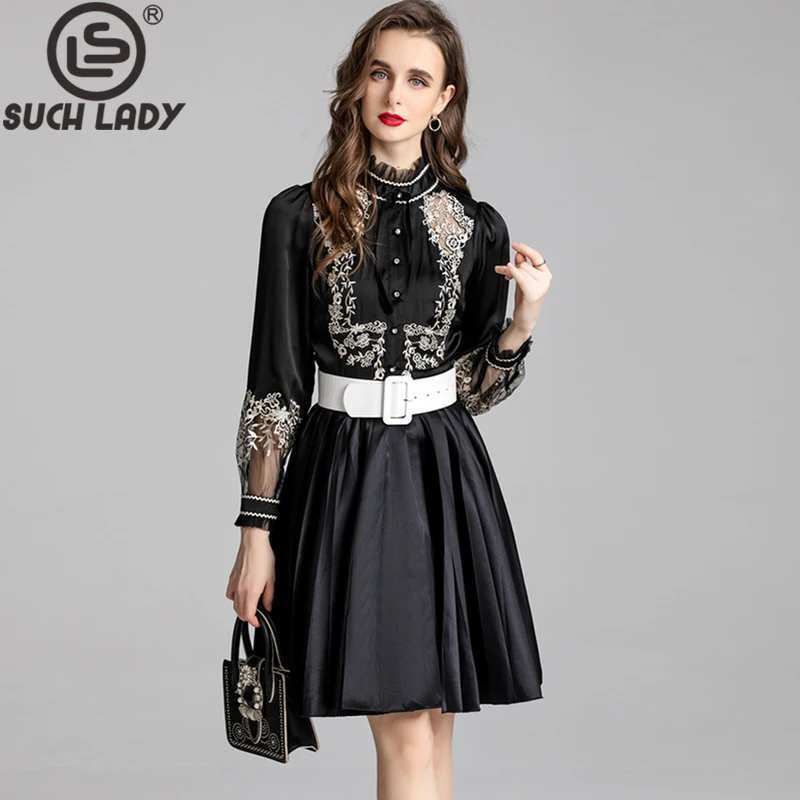 

Women's Runway Dresses Ruffled Collar Long Sleeves Embroidery Elegant Fashion Casual Designer Vestidos