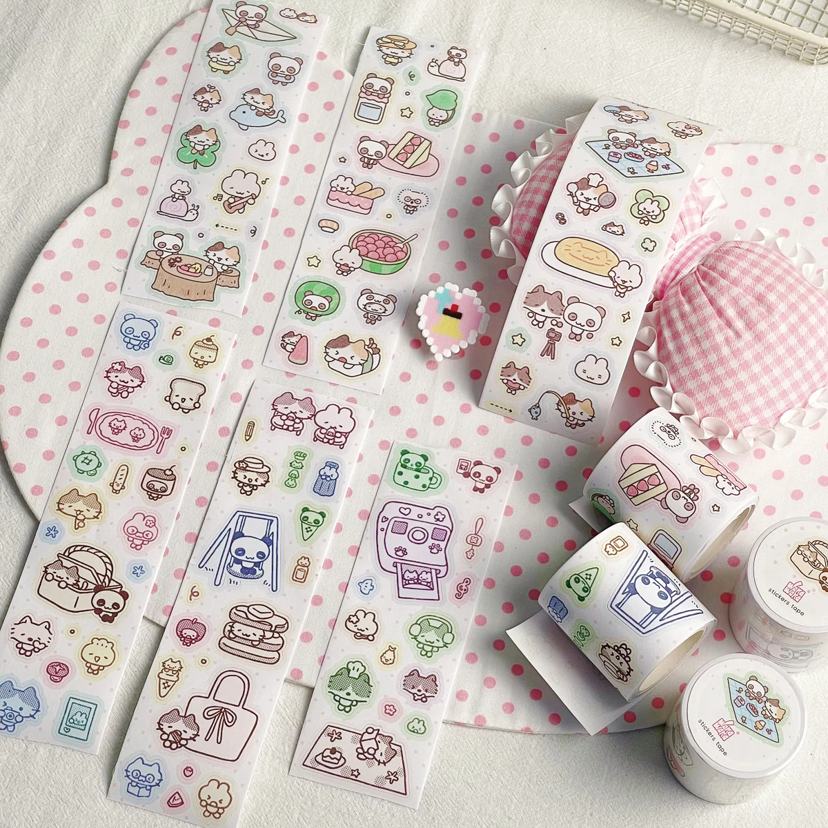 WAKAWAKA Writable Die Cut Sticker Roll Scrapbooking Sticker Hand Drawn Illustration Washi Sticker Journal Planner