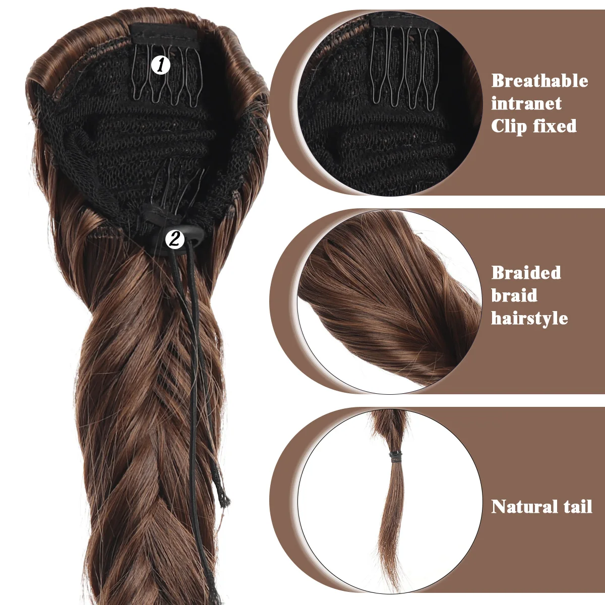 24-inch synthetic drawstring fishbone braided ponytail wig women drawstring ponytail clip hair extension braided wig