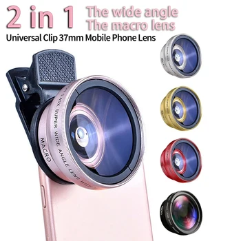 Kit di lenti per telefono 2 in 1 0.45x ultra grandangolare e macro, lente esterna per cellulari, clip universale HD da 37 mm per obiettivo fotocamera iPhone