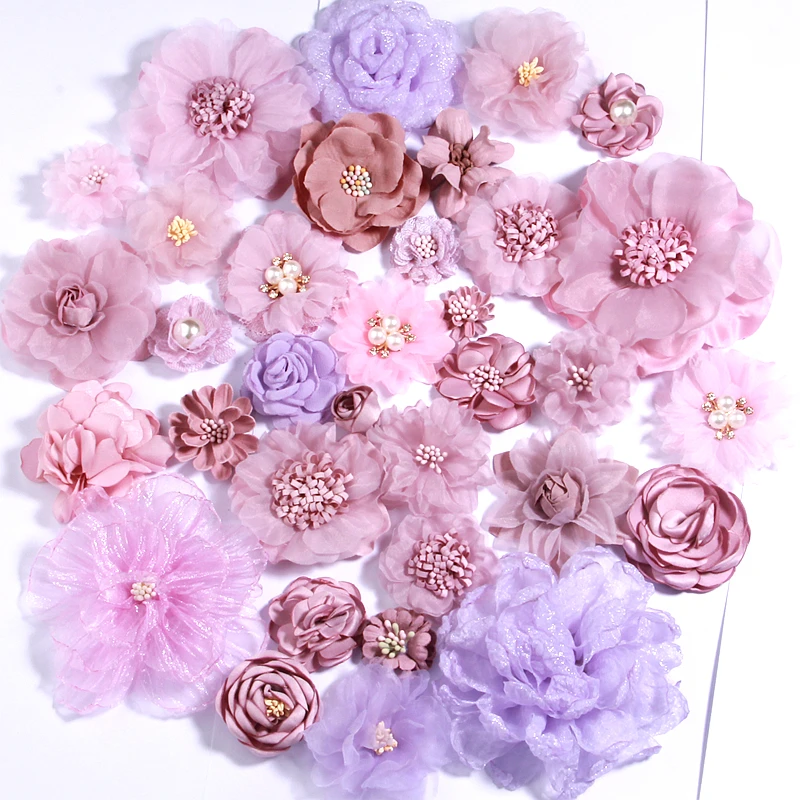 wifelai a brooch bouquet handmade shell pink satin wedding flowers bridal bridesmaid bouquets wedding bouquet de noiva w252 17 10Pcs Purple Pink Series Satin Chiffon Fabric Flowers For Baby Girls Headbands Head Flower For Hair Accessories Craft Projects