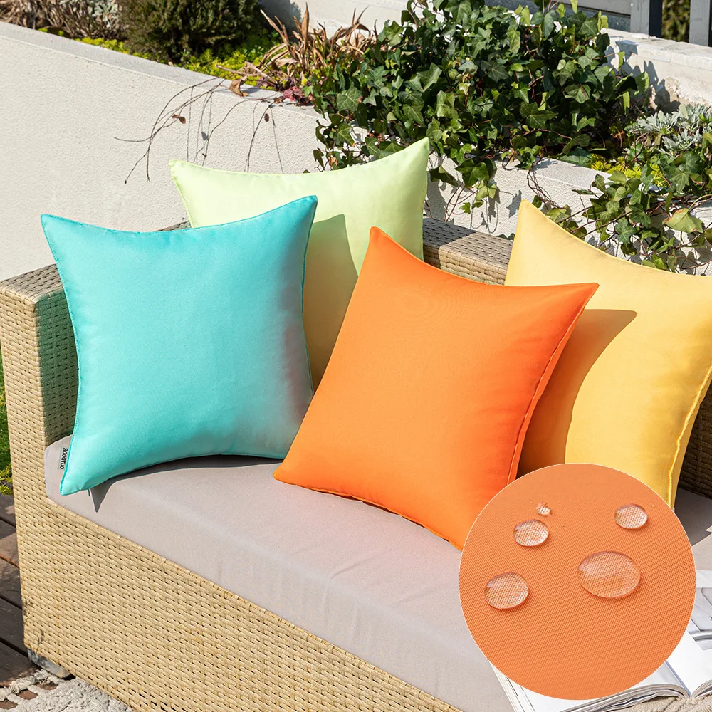 Solid Color Outdoor Waterproof Cushion Cover Candy-colored Simple Rainproof Stain-resistant Throw Pillow Covers for Patio Sofa 1