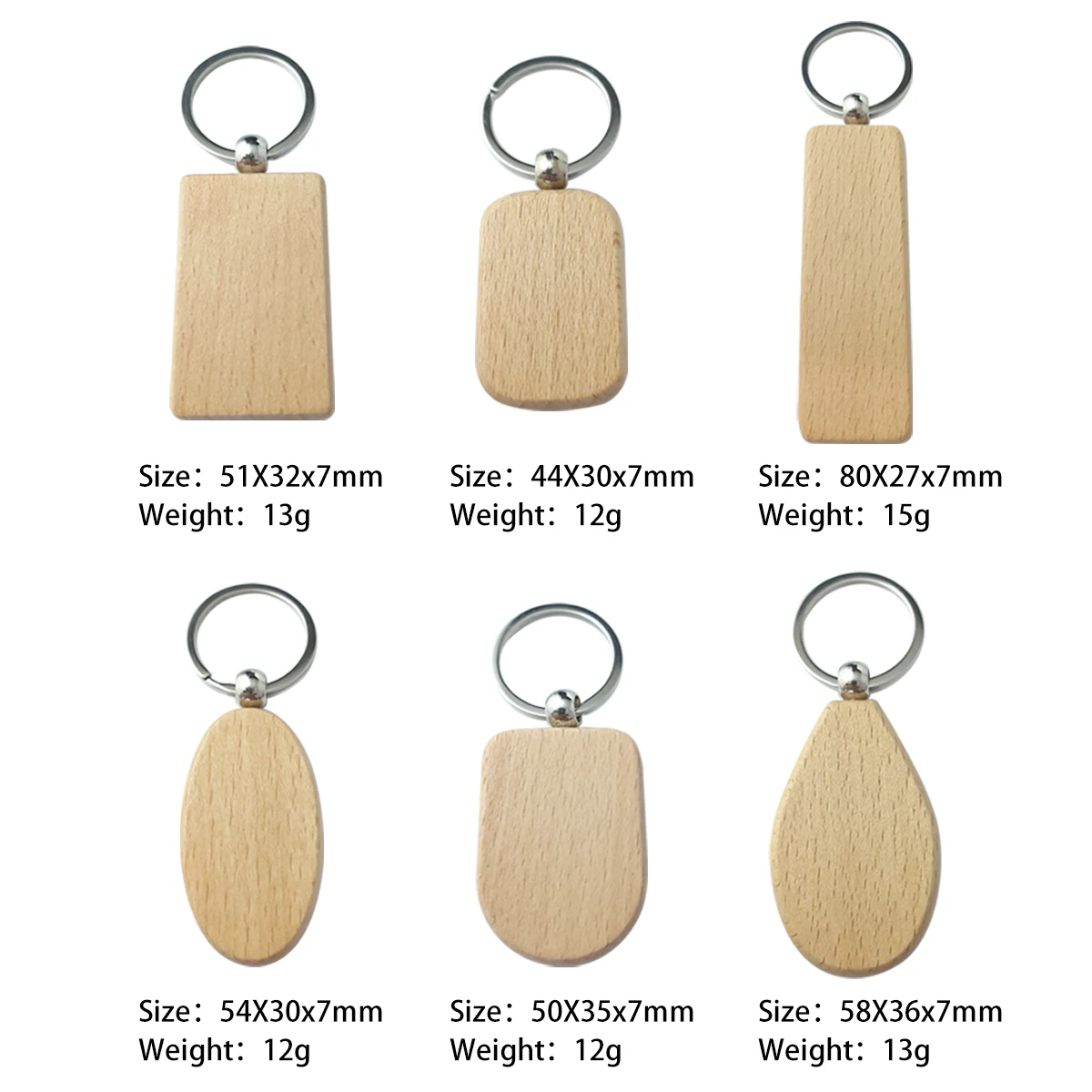 20점의 빈 느티나무 라벨 천연 나무로 만든 기하학적 열쇠고리는 레이저 조각기 DIY 조각 애완동물 라벨/가정 공예에 사용된다