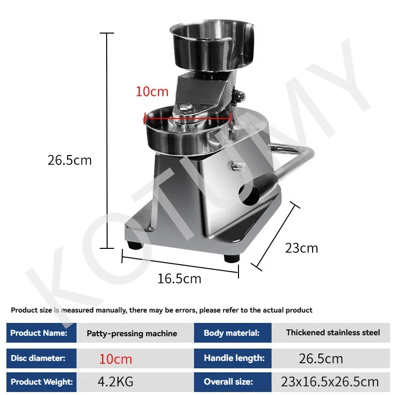Beef Pie Mold Tool 100/130/150mm Manual Hamburger Beef Patty Forming Machine with 500 Sheets of Oil Absorbing Paper