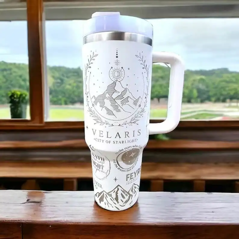

40oz Velaris Tumbler with Handle, ACOTAR City of Starlight gift-Laser engraved insulated stainless steel hot and cold smut mug