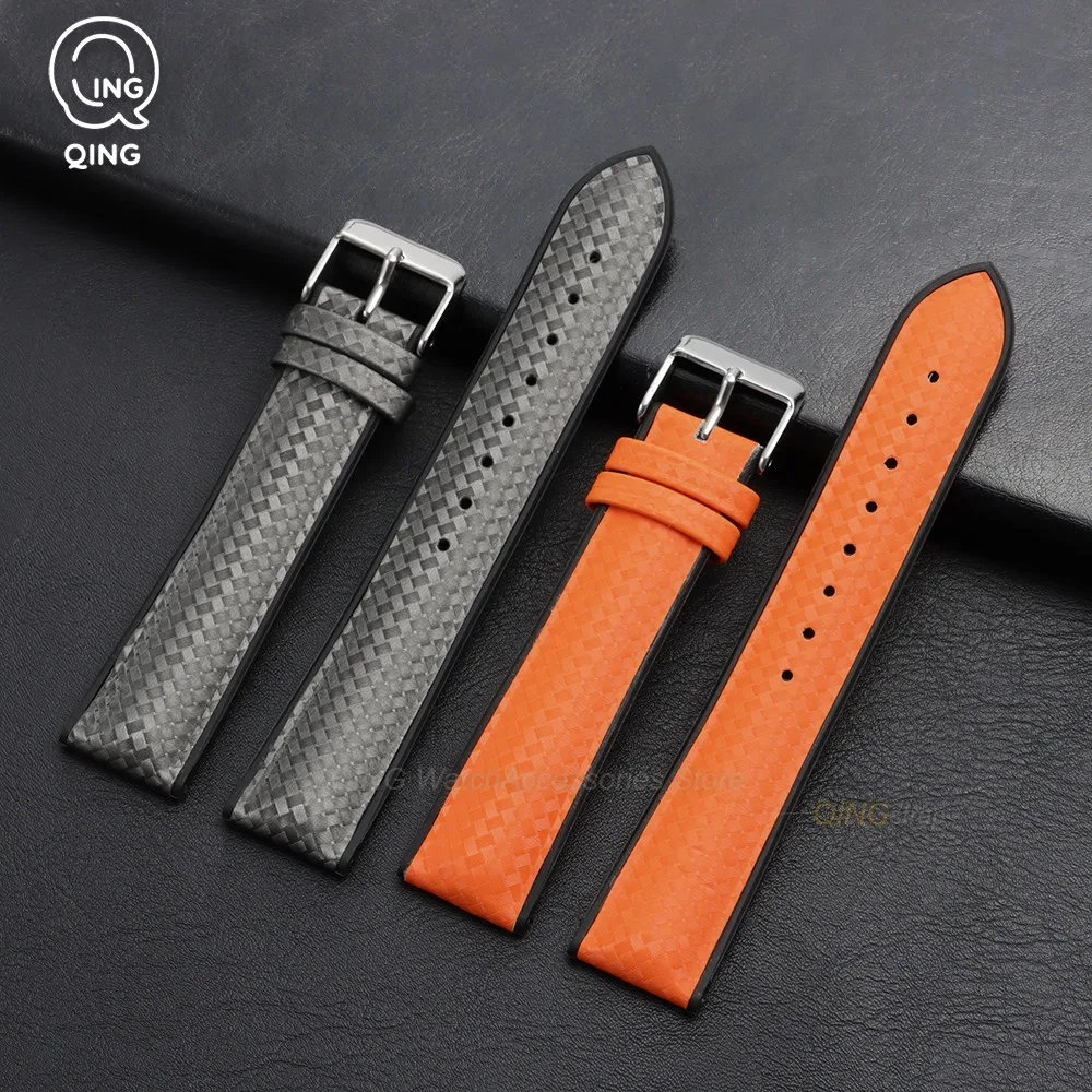 Premium 20mm Two-Tone Carbon Fiber Silicone Watch Strap - Sporty & Waterproof Replacement Band