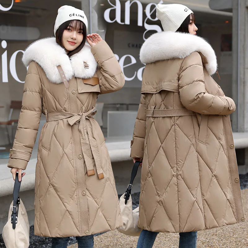 white-fur-collar-down-cotton-parkas-for-women-winter-2024-new-korean-fashion-slim-long-jacket-with-belt-thick-warm-snow-coat