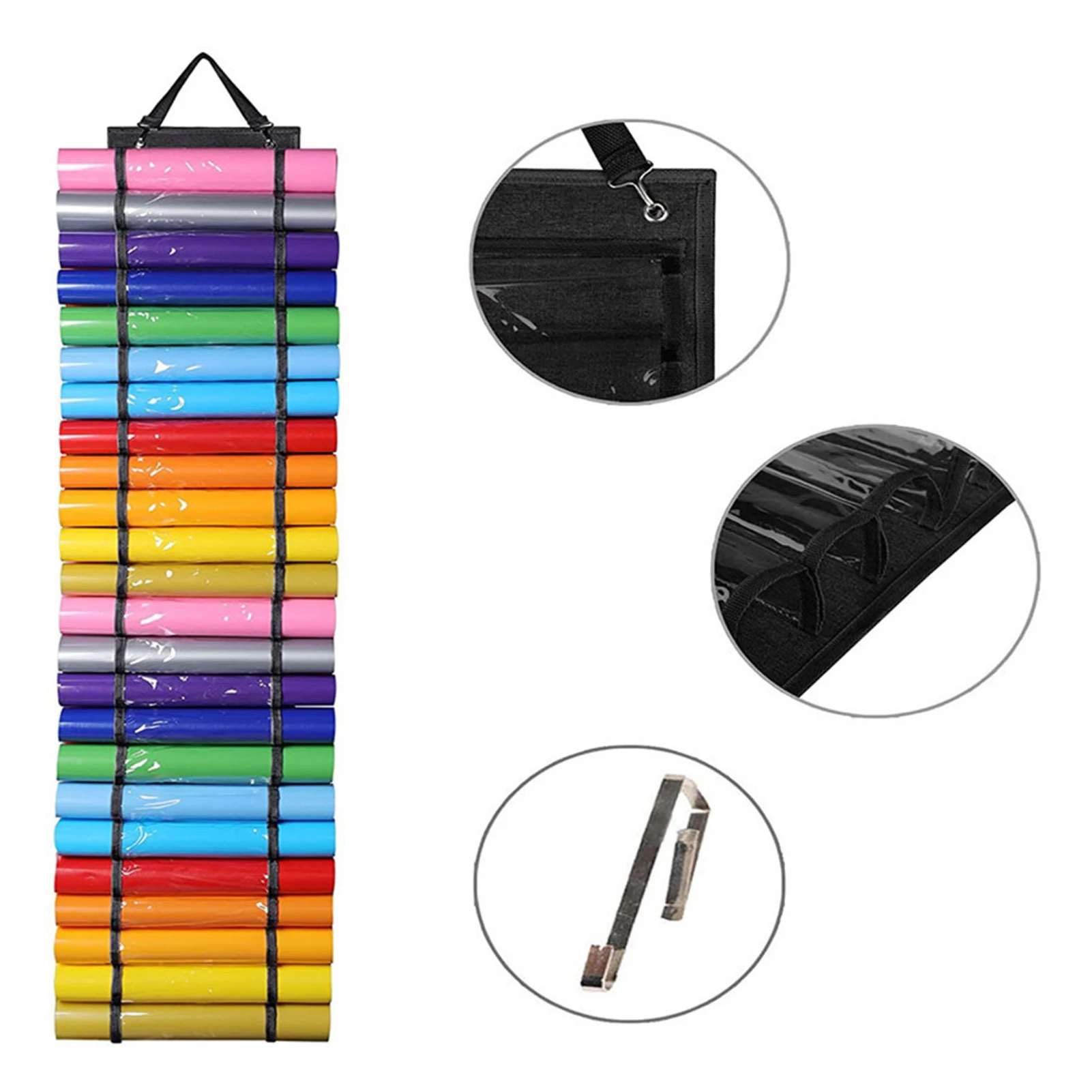 Clear Vinyl Organizers Holder 12/24 Pockets Large Capacity Sturdy Hanging Rack for Cross Stitch Rolls Silk Scarves