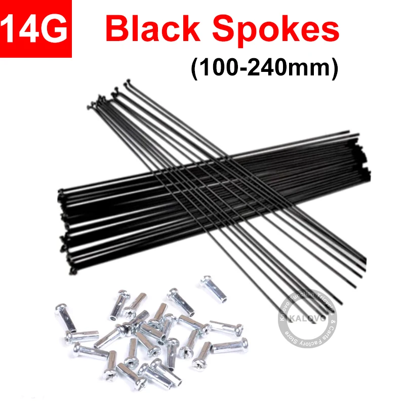 20pcs 14G Black Steel Spokes With Nipples MTB Bike Spoke Diameter 2.0mm 100-240mm J bend Cycle Spokes