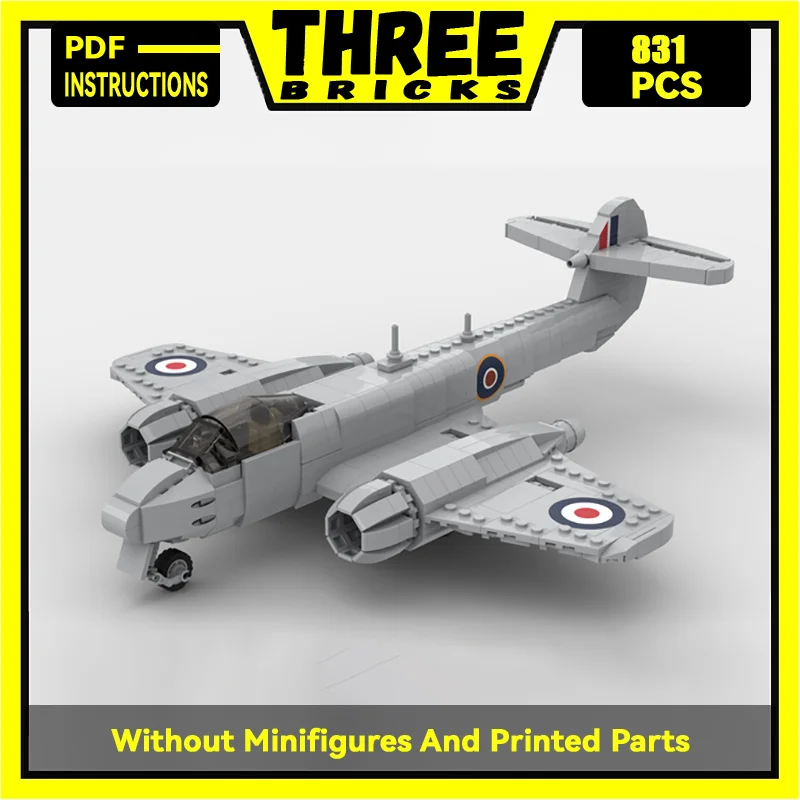 

Military Series Moc Building Blocks 1:35 Scale Meteor F Mk.4 Model Technology Aircraft Bricks DIY Assembly Fighter Toys For Kids