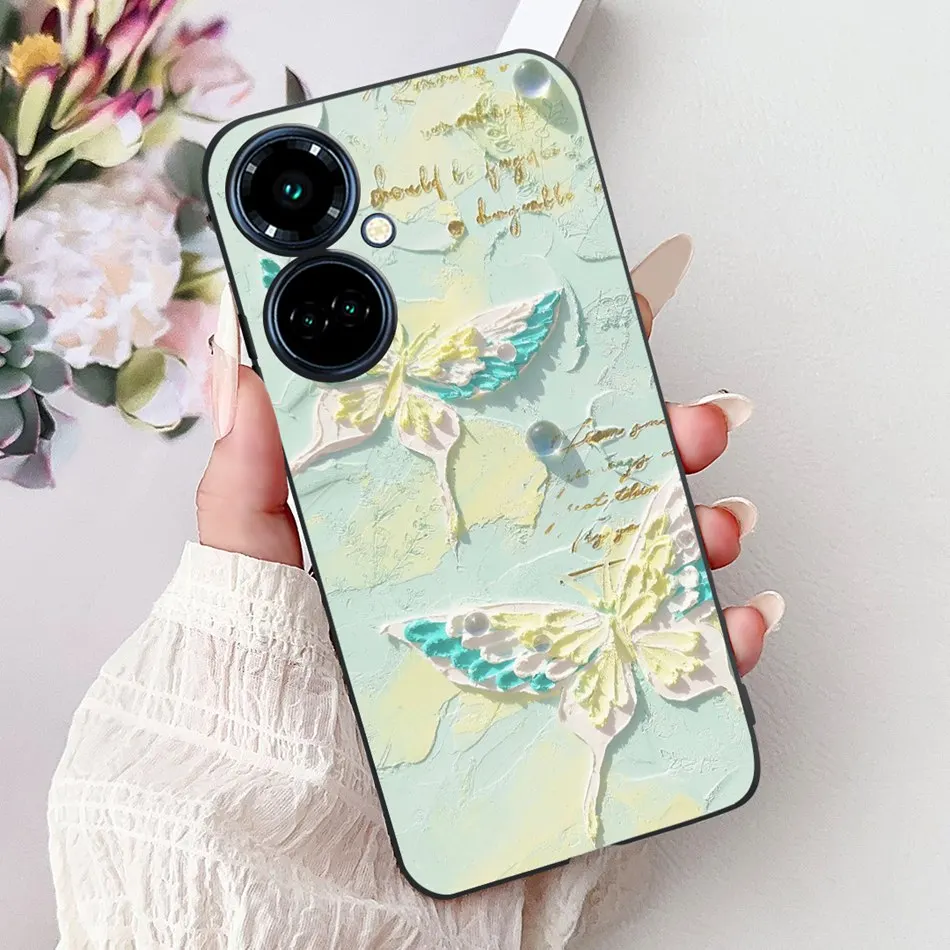 Elegant Butterfly Cat Black Silicone Soft Phone Case