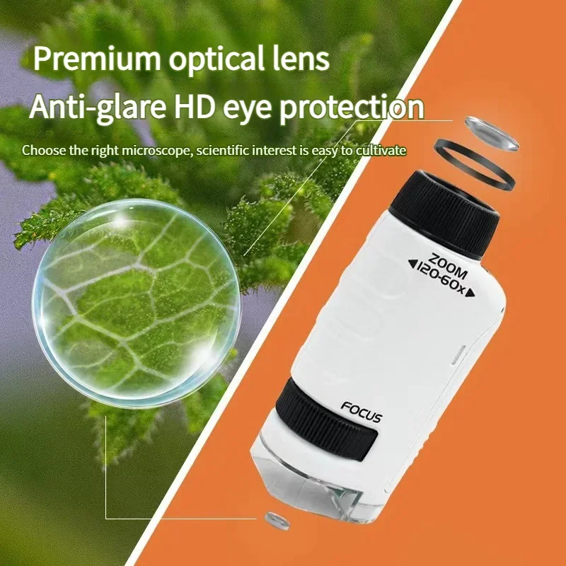 Children's Handheld Pocket Microscope: Educational STEM Toy with LED Light, 60-120x Magnification