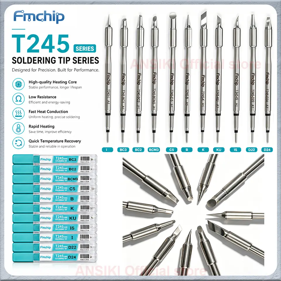 FMchip T245 Soldering Tip C245 Series for T80P T90B HS02A Soldering Iron Replace Tip C5/KU/K/BC2/BC3/BCM3/I/IS/D22/D24 Optional image 1