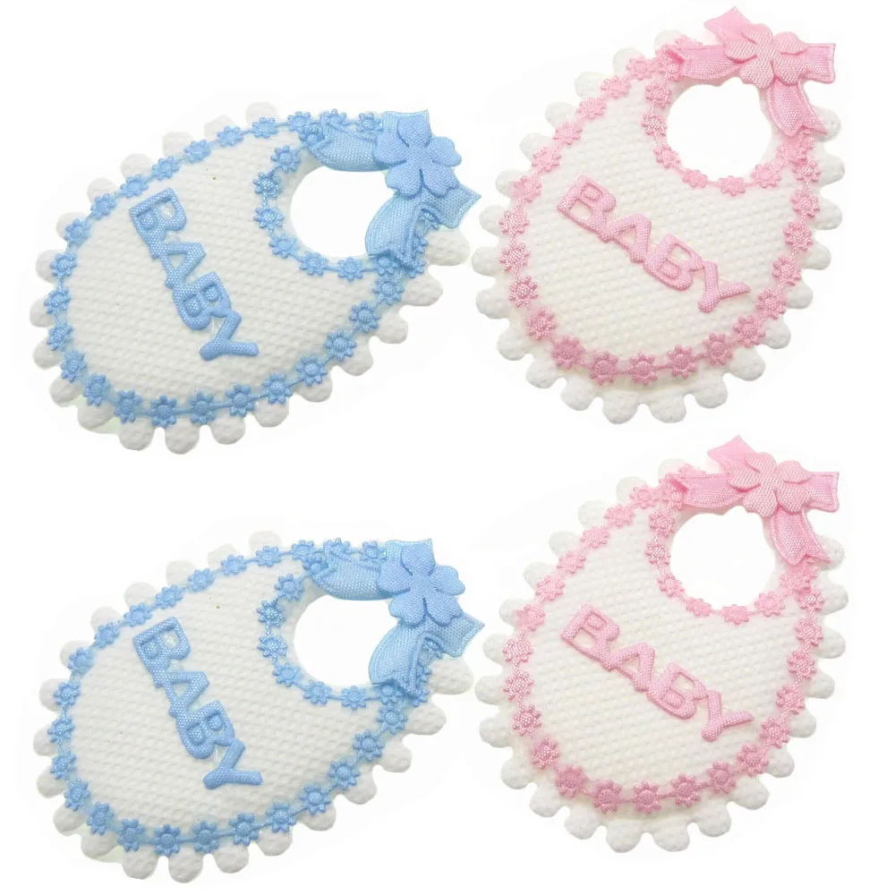 

12Pcs Handmade Fabric Baby Bibs Applique For Baby Shower Baptism Party Table Embellishments Craft Decorations 4.5 x 7.0cm