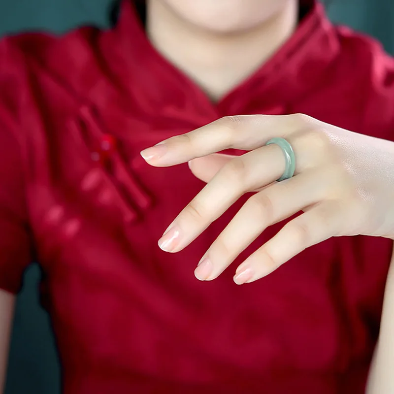 Natural Old Pit A Goods Jade Light Blue Water Ring For Men's Gifts Women's Couple Ring Ice Jadeite Square Jewelry