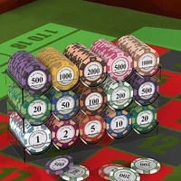 100PCS Golden Clay Poker Chips Wiht Clear Box Casino Coins 14gram Clay Coin Entertainment Party Game Digital Scoreboard 1
