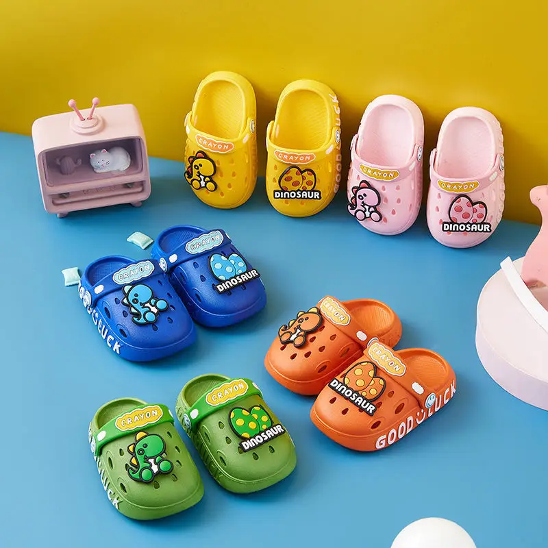 Kawaii Dinosaur Slippers Child Blue Flat Floor Shoes Clogs For Kids Summer Flip Flops Boys Girls Mules Cartoon Room Slipper Pink