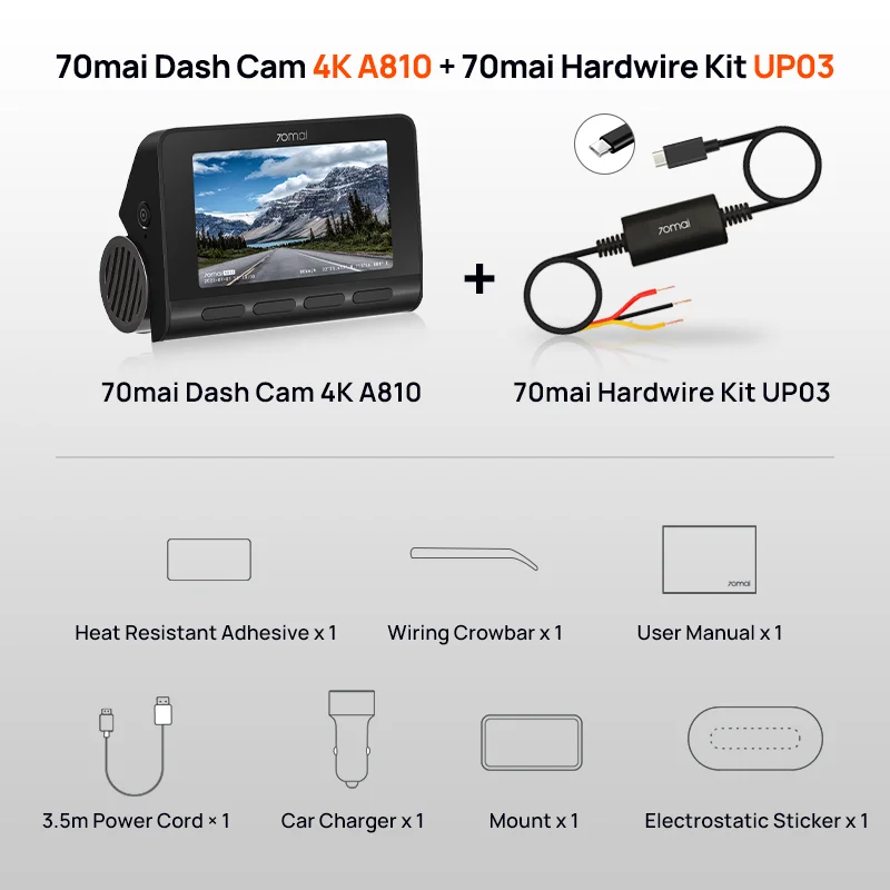 新型70mai 4Kドライブレコーダー A810S HDRスーパーキャパシタ 4G LTE