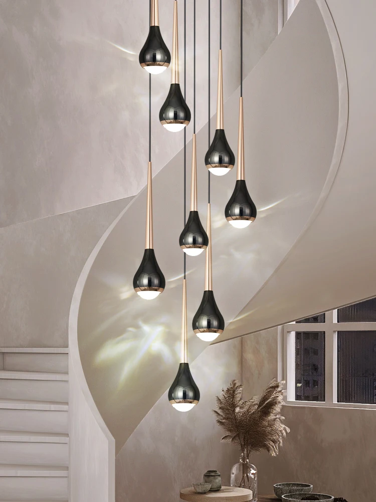 

Staircase Long Chandelier Modern Minimalist Living Room Dining Room Nordic Luxury Villa Duplex LOFT Designer Rotating Lighting F