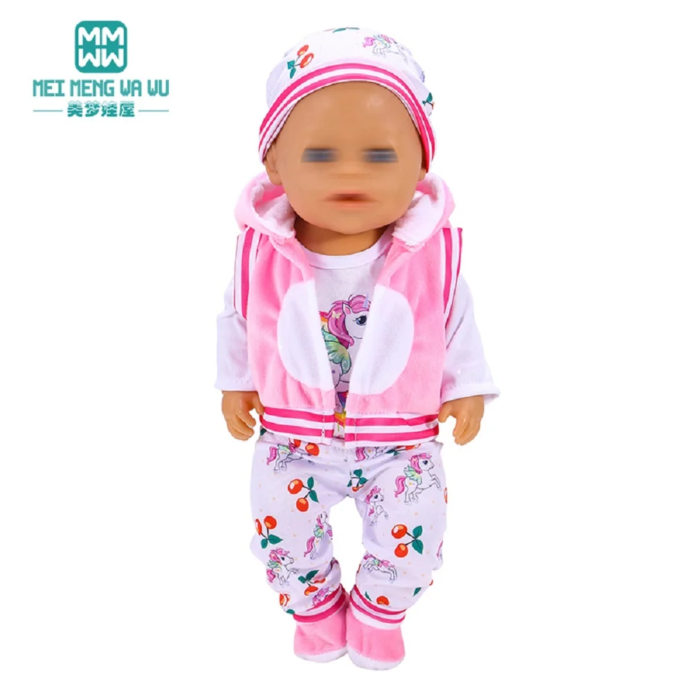 Fits 43-45cm Baby Toy New Born Doll clothes Three-piece fashion jacket and jumpsuit Girl's gift