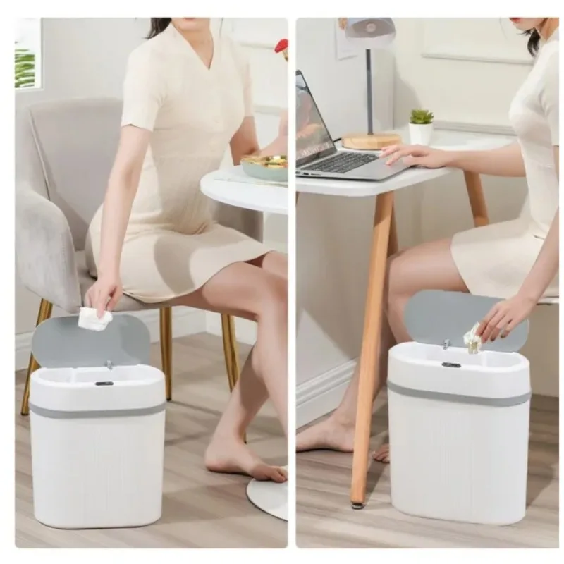 스마트 모션 센서 휴지통 터치리스 자동 개폐 뚜껑 디자인 슬림 공간 절약형 수납함 거실 욕실에 이상적