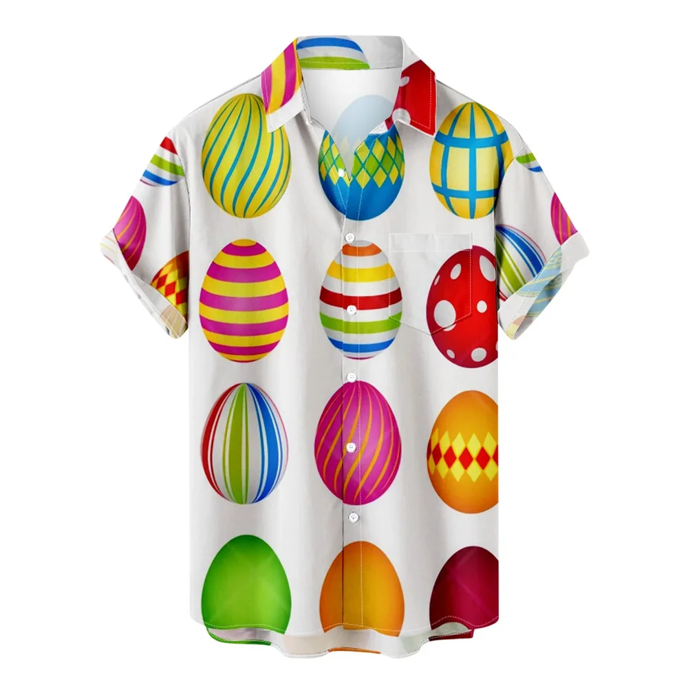 thumbnail image 1 of Camisas hawaianas divertidas de Pascua para hombres, camisas con botones y estampado de huevos de conejo, ropa informal de verano para fiestas en la playa, 1 of 5