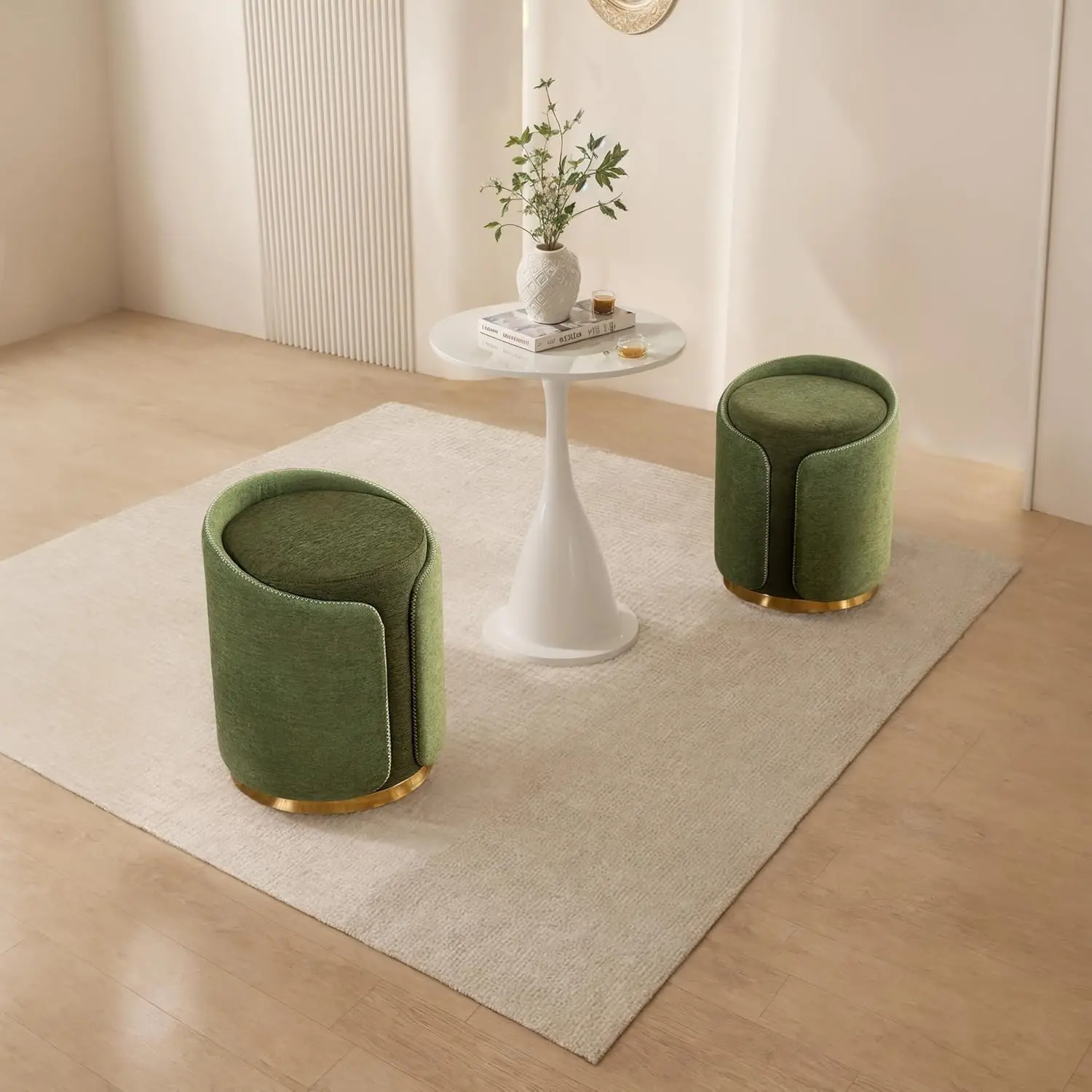 Swivel Vanity Stool with Gold Base Comfy Vanity Chair Modern Round Stool for Makeup Vanity Ottoman Foot Rest