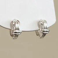 PONYKISS – boucles d'oreilles à double couche en forme de nœud, couleur argent, pour femmes, accessoires de bijoux géométriques vintage à la mode 4