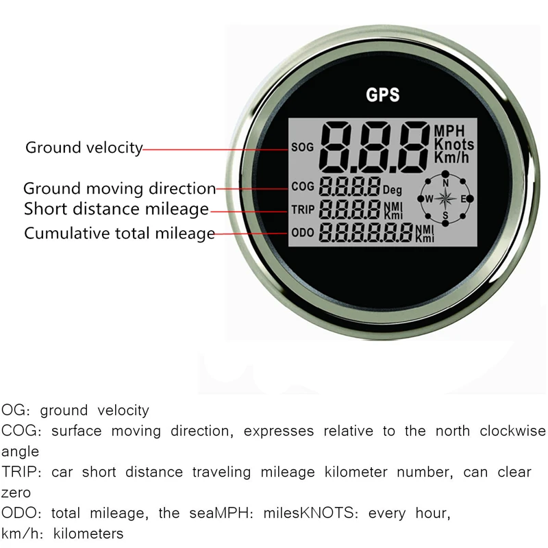 GPS 안테나가 있는 자동차 GPS 속도계, 트럭 보트 디지털 LCD 속도 게이지, 노트 나침반, 85mm