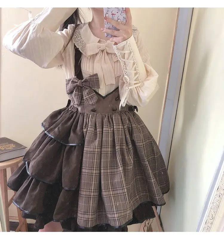 MAGOGO Vintage Lolita Shirt for Girls Soft Sisters Little Detective Daily Party Clothes Lolita Inner Top 1Pc