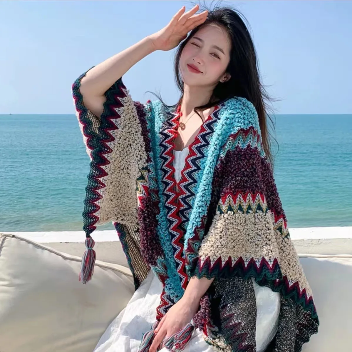 Navajo Style Women Knitted Poncho Capes Autumn Winter Female