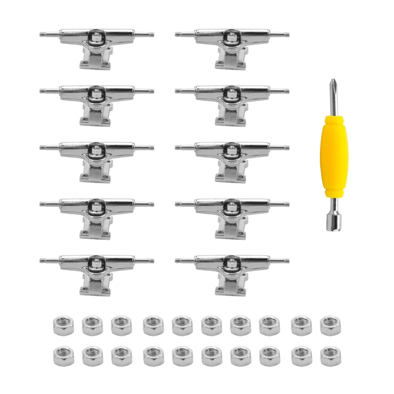 A49K-10 Pcs 29Mm 핑거 보드 트럭 핑거 스케이트 보드 데크 (너트 포함) 핑거 스케이트 보드 용 스패너 스크루 드라이버 포함