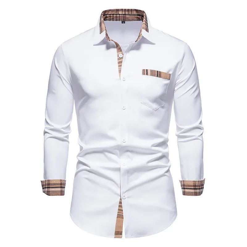 

2024 spring and summer new casual men's plaid shirt splicing 3D printed Hawaiian street long-sleeved shirt