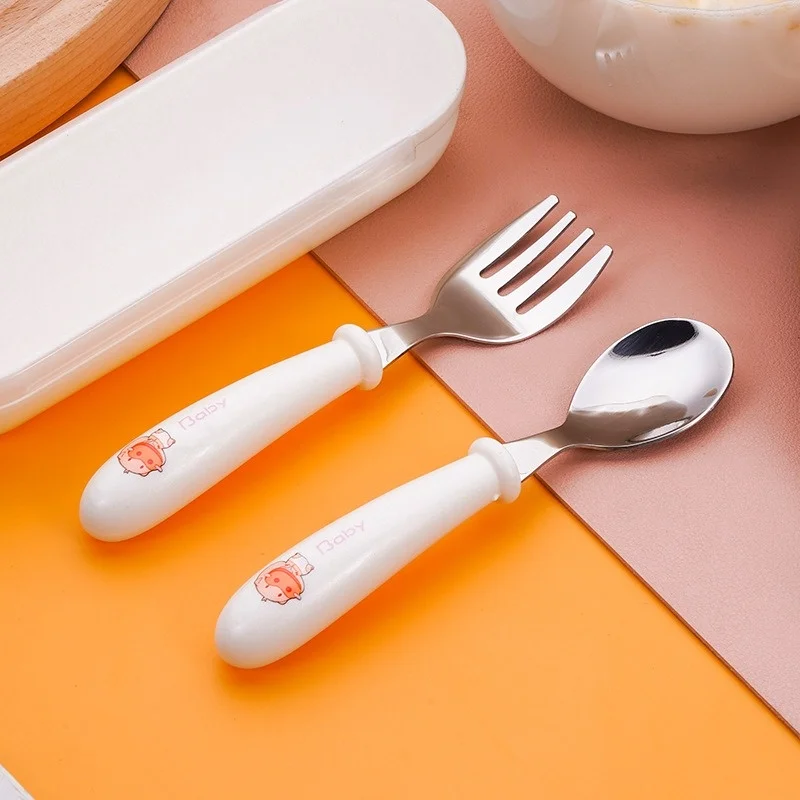 2pcs Children Spoon Forks Box Kids Stainless Steel Kids Cutlery Portable Baby Feeding Utensils Baby Spoons Tableware Set cutlery set western style cutlery set picnic cutlery set stainless steel cutlery set picnic tableware camping cutlery set baby feeding spoons