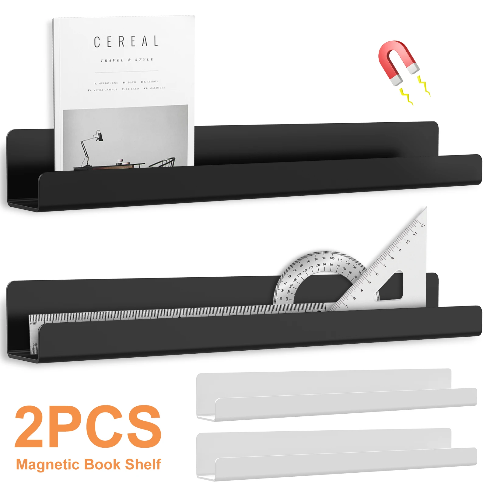 2/4Pcs Magnetic Book Shelf Acrylic Floating Book Display Shelf Whiteboard Ruler Pen Storager Rack for Kids Room Classroom Fridge