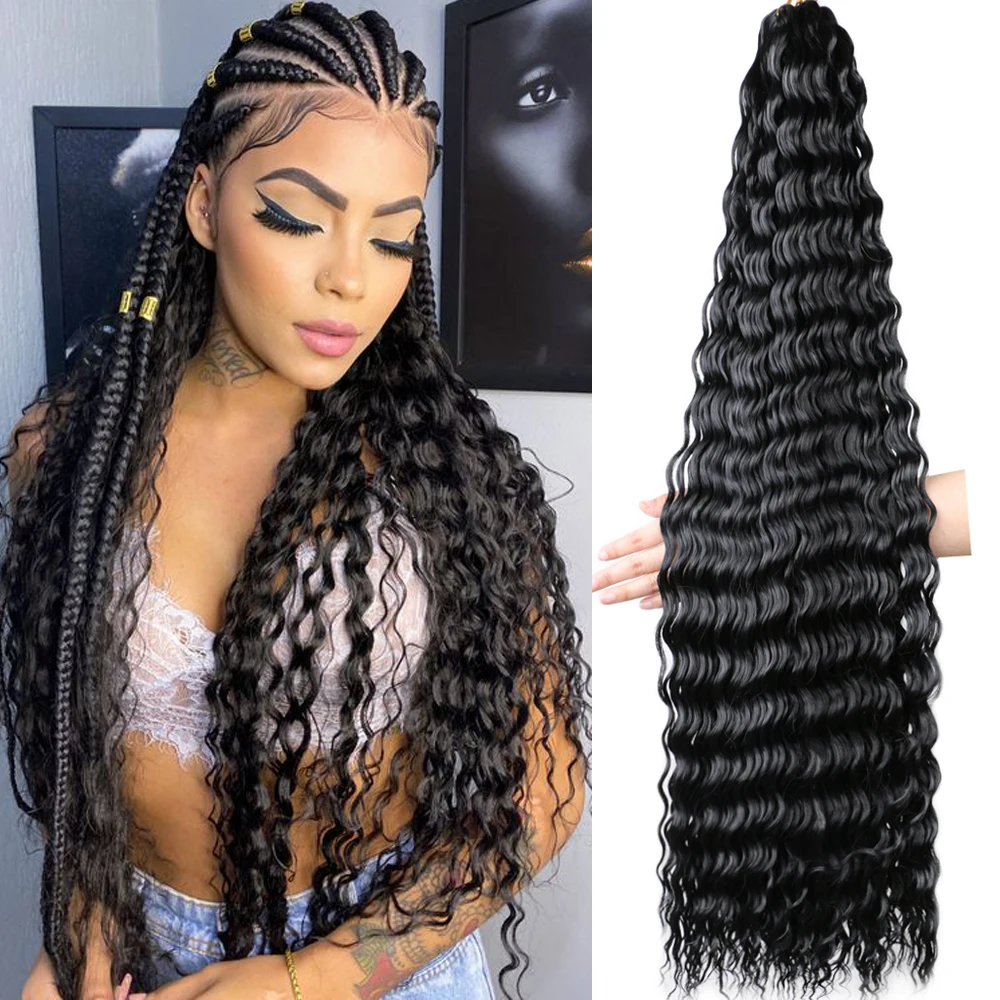 풀 스타 롱 딥 웨이브 옴브레 합성 헤어, 워터 웨이브 블랙 크로셰 헤어, 아프로 컬, 여성용 브레이드, 금발 헤어, 32 인치